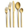CJ-0012   Matte black handle stainless steel knife, fork and spoon set of 5 pieces. Flat one-piece formed tableware set.