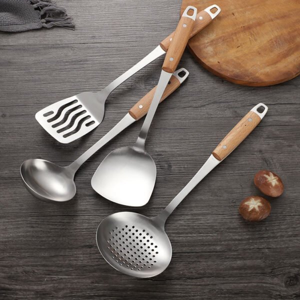 MZCJ-0002   Home and Kitchen Gadget Stainless Steel Spoon Ladle Utensils Set Wood Grain Handle Insulation Kitchenware Cooking Utensils Sets