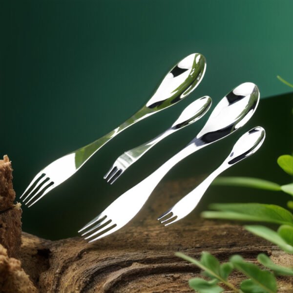 CJ-0016   Custom logo Easy Clean and Carry Mirror Polish Reusable Stainless Steel Metal Spork Metalen