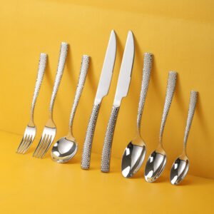 CJ-0020   304 stainless steel hammered pattern European-style tableware knife, fork and spoon, thickened water cube steak knife, dessert spoon, ladle and spoon