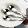 CJ-0023   304 stainless steel spoon - vintage thickened high-profile soup spoon with hammer pattern design - household dinner spoon with hanging holes and handle spoon