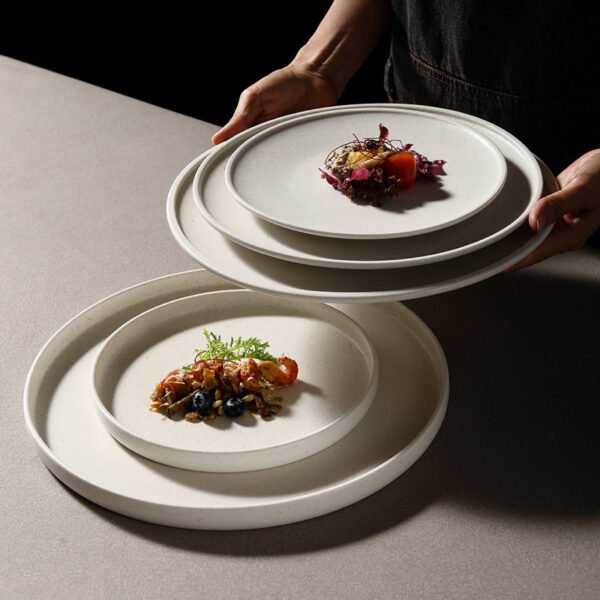 Matte Ceramic Dinner Plate White Round Spaghetti Pasta Fruit Dessert Steak Sushi Flat Serving Side Plate Restaurant Tableware