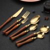 MZCJ-0004   304 stainless steel small waist design rosewood handle non-slip western dining set. Including 7 styles of knives, forks, spoons, etc. They can be freely combined. The color can be customized