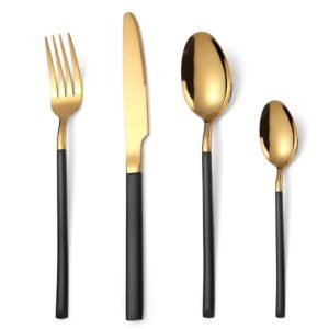 主图_1 CJ-0028   304, 420 Stainless Steel Tableware Set - Steak Knife, Fork and Spoon Set (4 Pieces) - Available in various colors for customization
