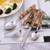 MZCJ-0006   Stainless steel tableware set - knives, forks and spoons - suitable for both hotel and home dining. The handles are made of natural bamboo, providing both anti-slip properties and environmental friendliness