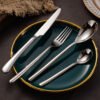 CJ-0005  304 stainless steel knife, fork and spoon hotel family tableware - cutlery, coffee spoon, steak knife and fork, moonlight series Western tableware