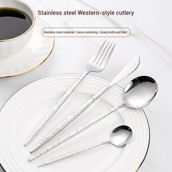 CJ-0003  Our Eco-Friendly Stone Patterned Cutlery Set Pointed Handle Durable Rust-Proof Made of Food-Grade Stainless Steel