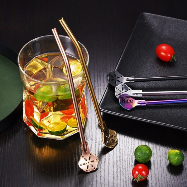 304 Stainless Steel Straw, Detachable Filter Straw Spoon, Juice Coffee Stirring Straw Filter Spoon