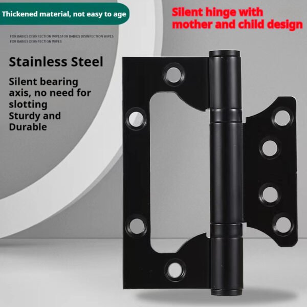 3mm thick 304 stainless steel interlocking hinges. Installation does not require slotting. Home door silent hinge with bearing. Available in 4" and 5" sizes. Multiple colors are available. Custom sizes can be provided