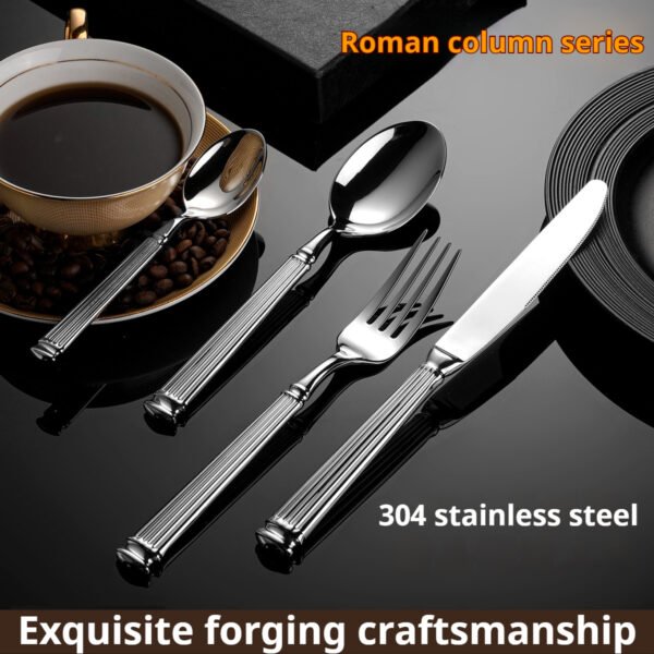 CJ-0024   Roman Column Series Thickened Hammered Stainless Steel Knife, Fork, Spoon, Tea Spoon Western Dining Set for Steak House and Restaurant Dessert Fork