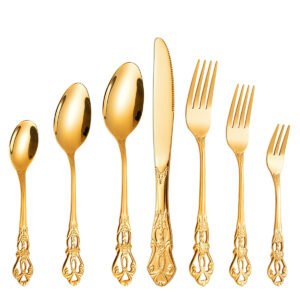 CJ-0015   Bulk Gold Titanium Dinner Knife Spoon Fork Cutlery Set Luxury High Quality Stainless Steel