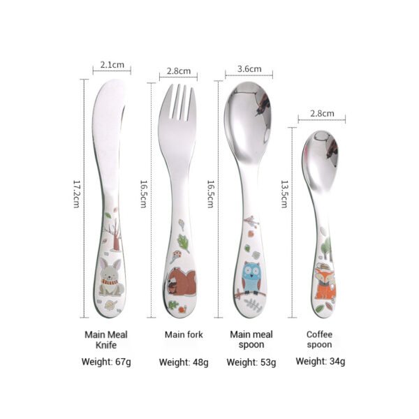 CJ-0004  304 Stainless Steel Children's Knife Fork and Spoon Baby Cartoon Cutlery 4 PCS Set Western Food Tableware
