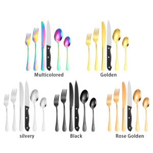 CJ-0006   Stainless steel tableware set for 4 to 8 people - knife, fork, spoon, steak knife set - 24 to 48 pieces set in a colorful box