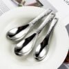CJ-0023   304 stainless steel spoon - vintage thickened high-profile soup spoon with hammer pattern design - household dinner spoon with hanging holes and handle spoon
