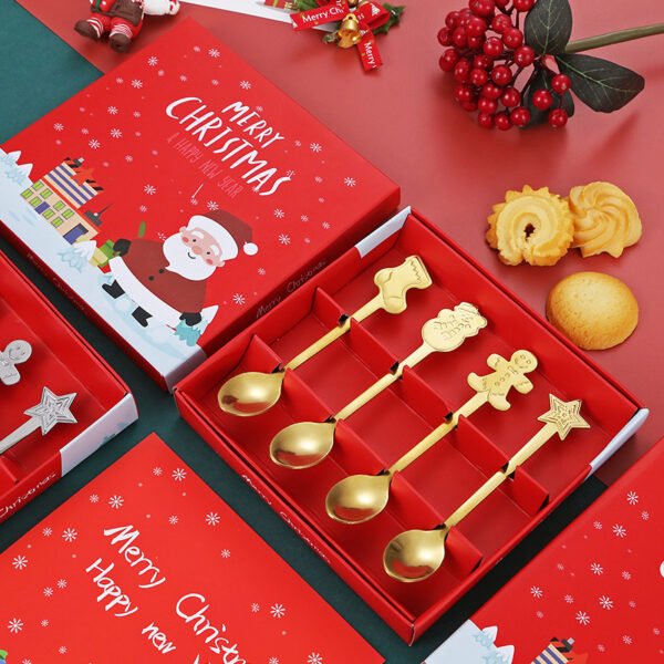 CJ-0026    Stainless steel Christmas gift set tableware set - Gift set - Creative coffee spoons 4-piece set - Cartoon gingerbread man, snowman, star, socks