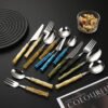SLCJ-0003   304 stainless steel creative Western dining set with anti-slip acrylic handles. There are 7 different styles of knives, spoons and forks, and 3 colors are available for selection