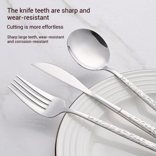 CJ-0003  Our Eco-Friendly Stone Patterned Cutlery Set Pointed Handle Durable Rust-Proof Made of Food-Grade Stainless Steel
