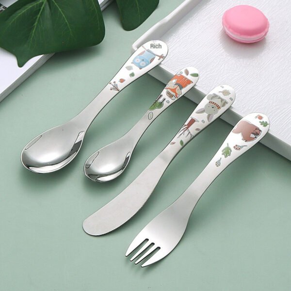 CJ-0004  304 Stainless Steel Children's Knife Fork and Spoon Baby Cartoon Cutlery 4 PCS Set Western Food Tableware
