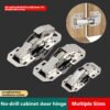Non-drilled-in concealed mounting hinges, suitable for cabinet doors of household items such as shoe cabinets and cabinets. Equipped with a buffer, they do not require drilling for installation and offer various sizes and material options