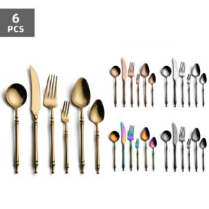 CJ-0014   Western dining set - Steak knife, fork, spoon - Complete set of six pieces. Made of 304 stainless steel. Available in 5 different colors