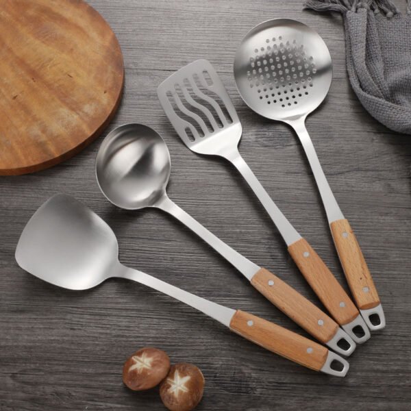 MZCJ-0002   Home and Kitchen Gadget Stainless Steel Spoon Ladle Utensils Set Wood Grain Handle Insulation Kitchenware Cooking Utensils Sets