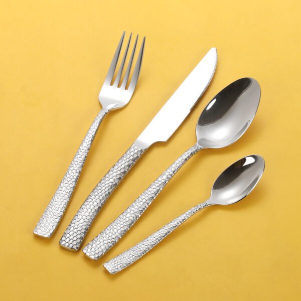 CJ-0020   304 stainless steel hammered pattern European-style tableware knife, fork and spoon, thickened water cube steak knife, dessert spoon, ladle and spoon