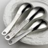 CJ-0023   304 stainless steel spoon - vintage thickened high-profile soup spoon with hammer pattern design - household dinner spoon with hanging holes and handle spoon