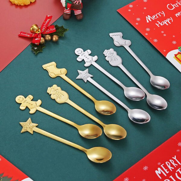 CJ-0026    Stainless steel Christmas gift set tableware set - Gift set - Creative coffee spoons 4-piece set - Cartoon gingerbread man, snowman, star, socks