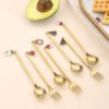 CJ-0027   Stainless steel Christmas tableware gift set - Long-handled coffee spoons, long-handled dessert forks. Creative Christmas ornaments. Gift box set of 6 pieces