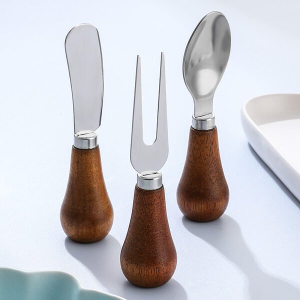 MZCJ-0005   Children's creative tableware with anti-slip wooden handles. Children's spoon, fork and knife set. Can stand upright on a flat surface