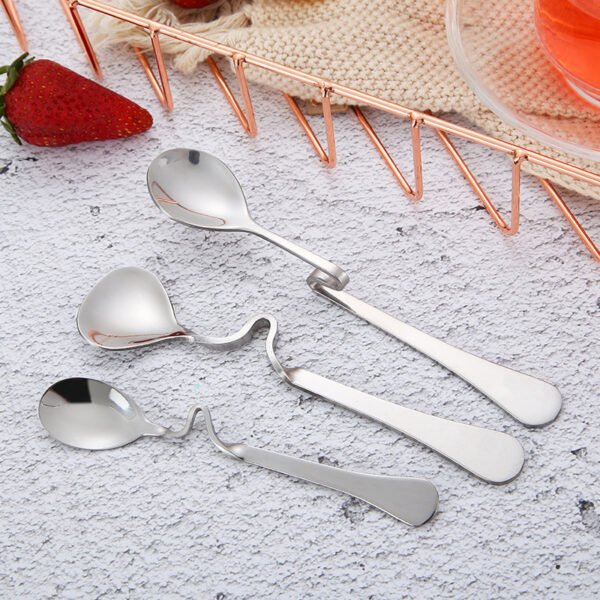 CJ-0031   S-shaped handle serving cup spoon - made of stainless steel, suitable for coffee spoons, dessert spoons, with creative design, can be hung on the cup wall