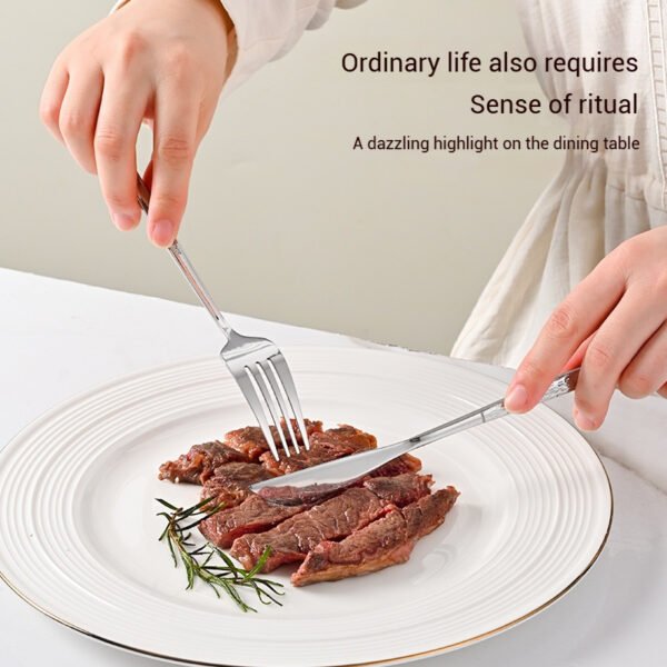 CJ-0003  Our Eco-Friendly Stone Patterned Cutlery Set Pointed Handle Durable Rust-Proof Made of Food-Grade Stainless Steel