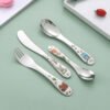 CJ-0004  304 Stainless Steel Children's Knife Fork and Spoon Baby Cartoon Cutlery 4 PCS Set Western Food Tableware