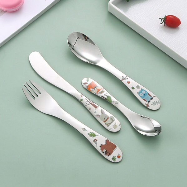 CJ-0004  304 Stainless Steel Children's Knife Fork and Spoon Baby Cartoon Cutlery 4 PCS Set Western Food Tableware