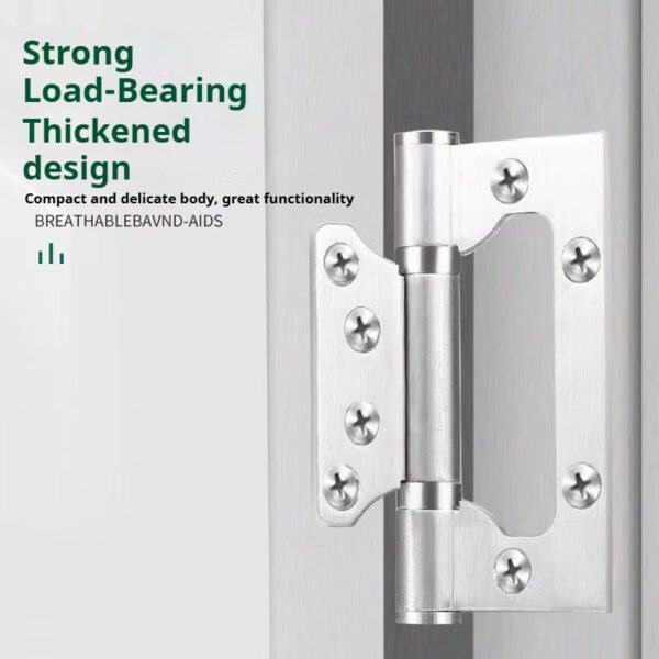 3mm thick 304 stainless steel interlocking hinges. Installation does not require slotting. Home door silent hinge with bearing. Available in 4" and 5" sizes. Multiple colors are available. Custom sizes can be provided