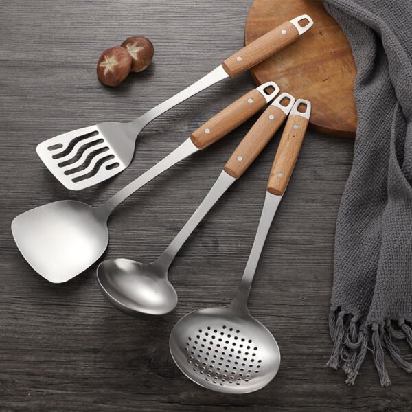 MZCJ-0002   Home and Kitchen Gadget Stainless Steel Spoon Ladle Utensils Set Wood Grain Handle Insulation Kitchenware Cooking Utensils Sets