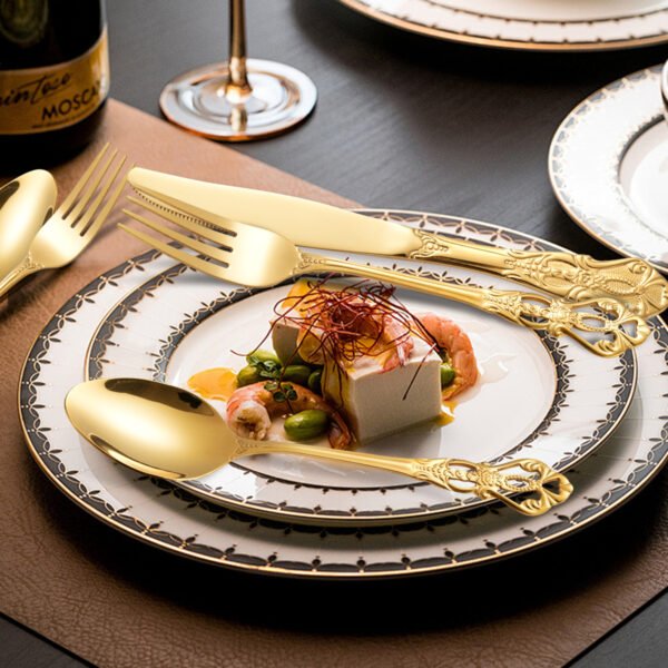 CJ-0015   Bulk Gold Titanium Dinner Knife Spoon Fork Cutlery Set Luxury High Quality Stainless Steel