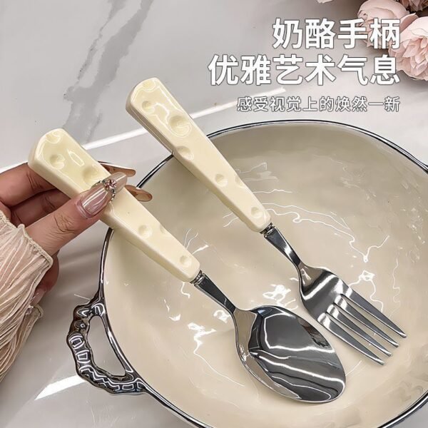 SLCJ-0002   Cute Western-style tableware set - Cheese style - Home use - Portable - Stainless steel - Steak knife and fork - Dessert spoon - Chopsticks - Customizable 3-piece set