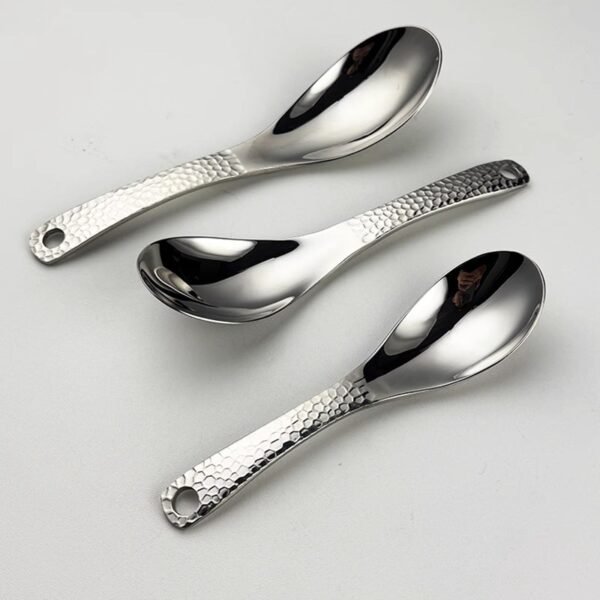 CJ-0023   304 stainless steel spoon - vintage thickened high-profile soup spoon with hammer pattern design - household dinner spoon with hanging holes and handle spoon