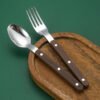 MZCJ-0003   430 stainless steel knife, fork and spoon set with French rivets. Anti-slip wooden handles. Hotel western tableware. Steak knife, fork and spoon set