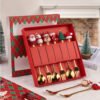 CJ-0025   Stainless steel Christmas creative spoon and fork set as gift tableware. Includes fruit fork, coffee spoon. Set of Christmas tree, Santa Claus, snowman, socks, elk, Christmas hat. Can be combined freely in 2 to 4 sets