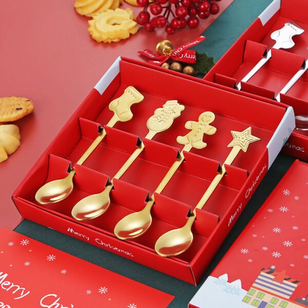 CJ-0026    Stainless steel Christmas gift set tableware set - Gift set - Creative coffee spoons 4-piece set - Cartoon gingerbread man, snowman, star, socks