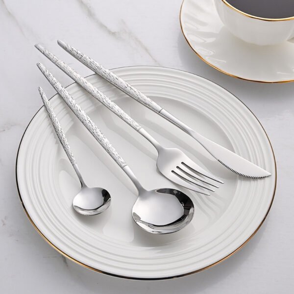 CJ-0003  Our Eco-Friendly Stone Patterned Cutlery Set Pointed Handle Durable Rust-Proof Made of Food-Grade Stainless Steel
