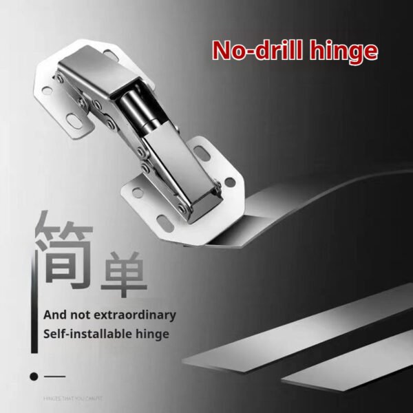 Non-drilled-in concealed mounting hinges, suitable for cabinet doors of household items such as shoe cabinets and cabinets. Equipped with a buffer, they do not require drilling for installation and offer various sizes and material options