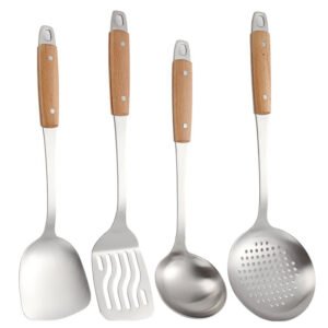 MZCJ-0002   Home and Kitchen Gadget Stainless Steel Spoon Ladle Utensils Set Wood Grain Handle Insulation Kitchenware Cooking Utensils Sets