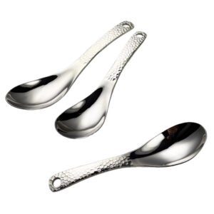 主图_5 CJ-0023   304 stainless steel spoon - vintage thickened high-profile soup spoon with hammer pattern design - household dinner spoon with hanging holes and handle spoon