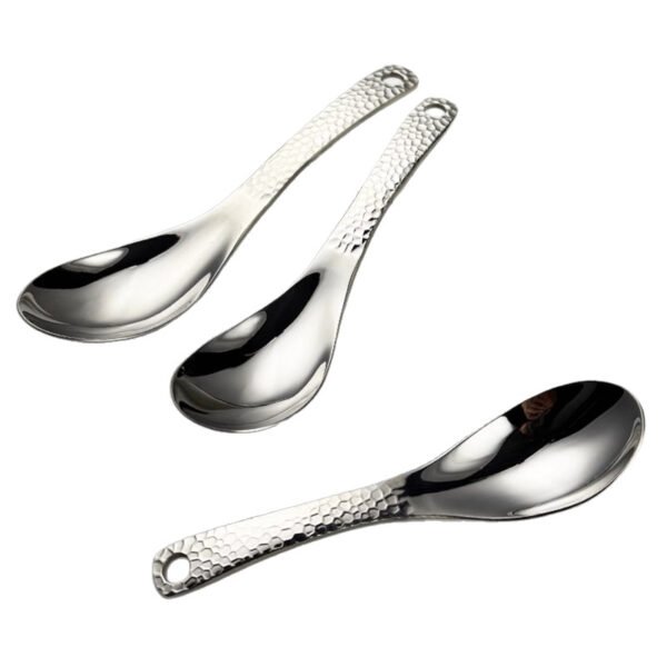 CJ-0023   304 stainless steel spoon - vintage thickened high-profile soup spoon with hammer pattern design - household dinner spoon with hanging holes and handle spoon