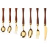 MZCJ-0004   304 stainless steel small waist design rosewood handle non-slip western dining set. Including 7 styles of knives, forks, spoons, etc. They can be freely combined. The color can be customized