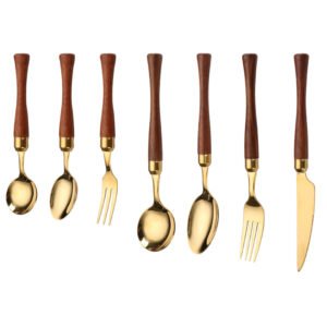 主图_5 MZCJ-0004   304 stainless steel small waist design rosewood handle non-slip western dining set. Including 7 styles of knives, forks, spoons, etc. They can be freely combined. The color can be customized