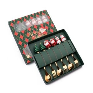 主图_5 CJ-0025   Stainless steel Christmas creative spoon and fork set as gift tableware. Includes fruit fork, coffee spoon. Set of Christmas tree, Santa Claus, snowman, socks, elk, Christmas hat. Can be combined freely in 2 to 4 sets